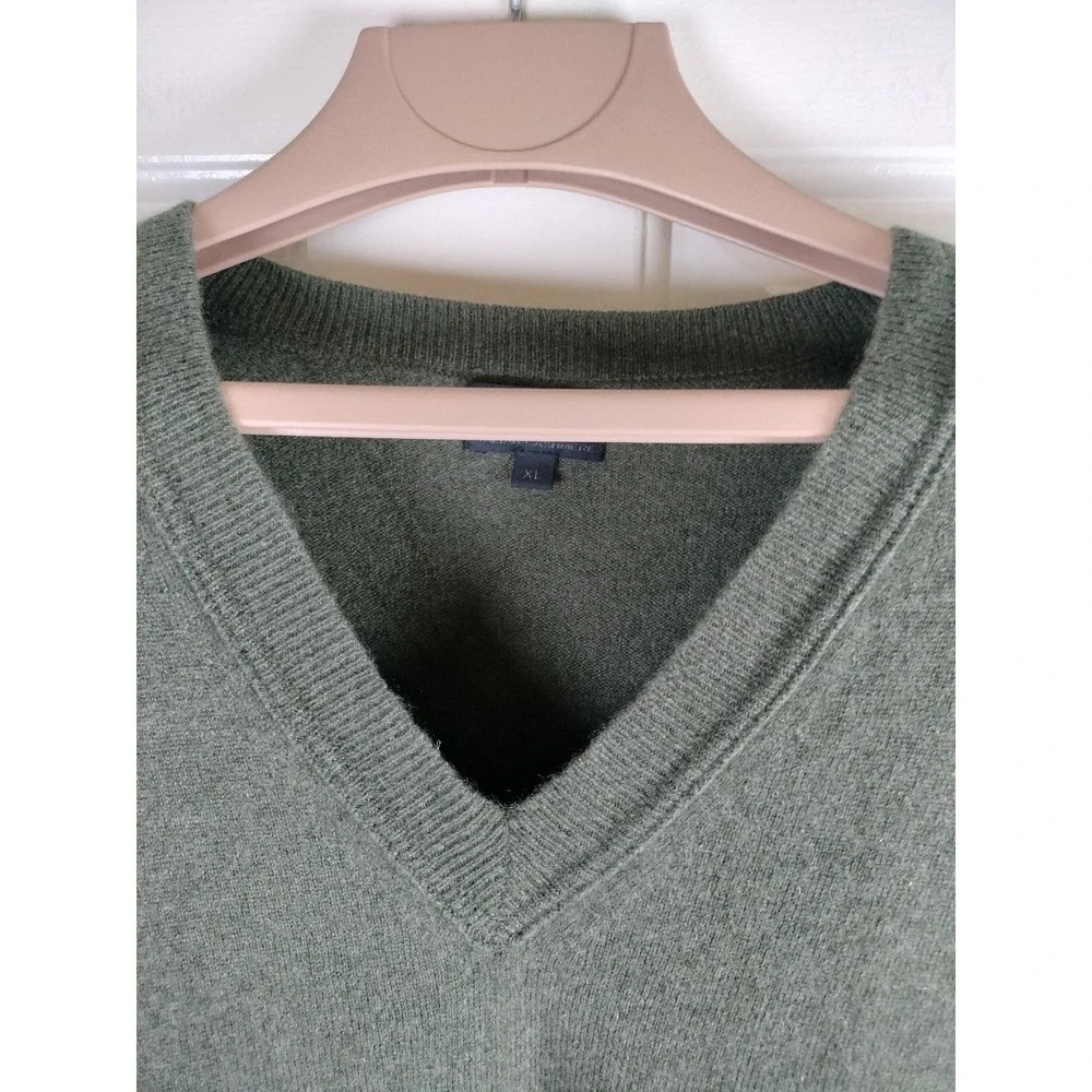 J. Crew Collection Italian Cashmere V-Neck Sweater XL Green Kangaroo Pocket Pouc